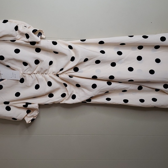 Women's Crepe Short Sleeve Midi Dress A New Day Beige Polka Dot - Picture 5 of 10